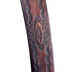 Vintage Leather Belt Brown Western Southwest Cowboy Rodeo Floral Embossed 70s